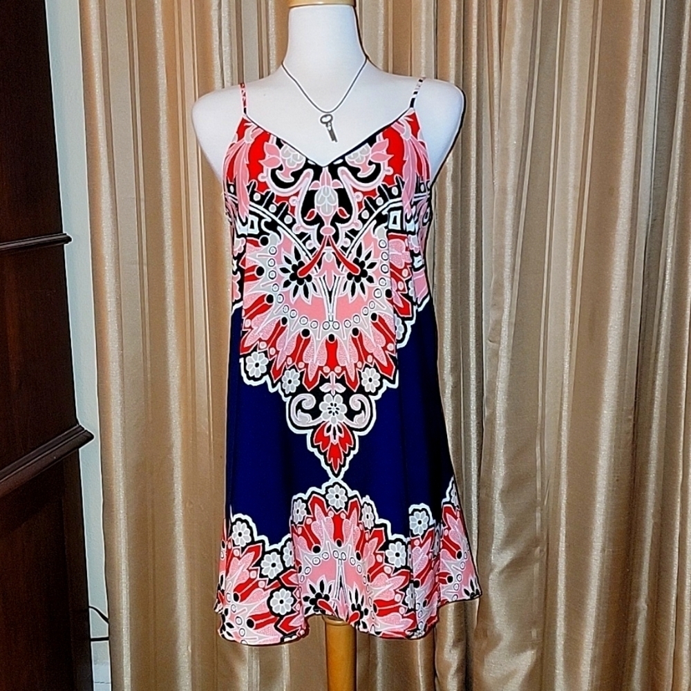 Peach Love California Spaghetti strap Tunic  Size Small Pink and Blue